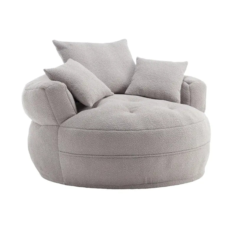 Oversized Round Fabric Lounge Chair with Curved Back
