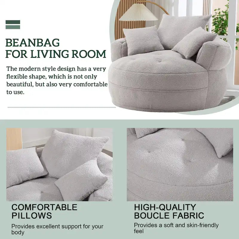 Oversized Round Fabric Lounge Chair with Curved Back