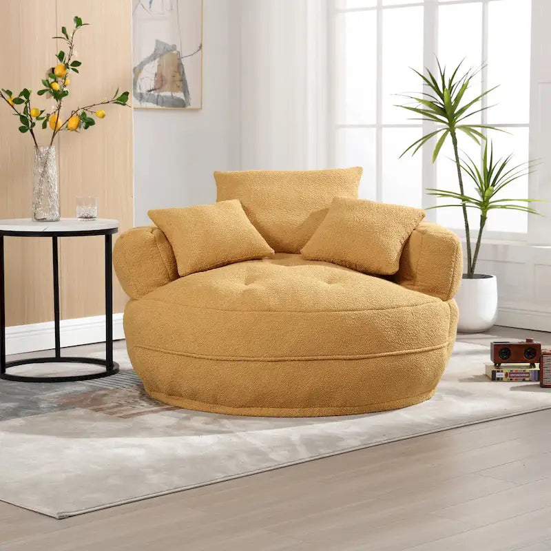 Oversized Round Fabric Lounge Chair with Curved Back