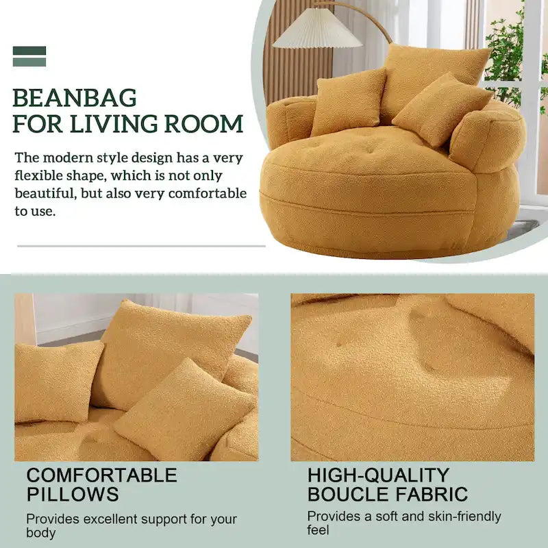 Oversized Round Fabric Lounge Chair with Curved Back