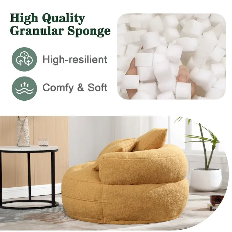 Oversized Round Fabric Lounge Chair with Curved Back