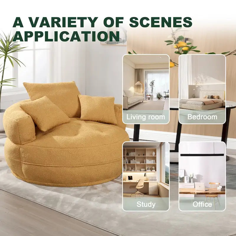 Oversized Round Fabric Lounge Chair with Curved Back