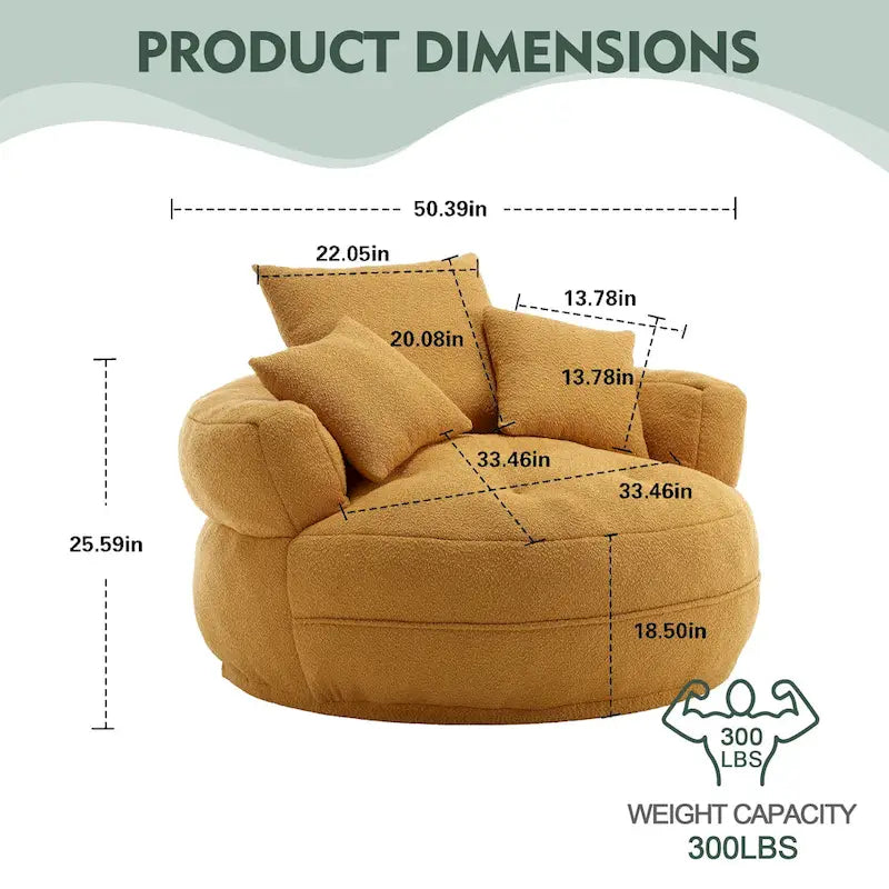 Oversized Round Fabric Lounge Chair with Curved Back