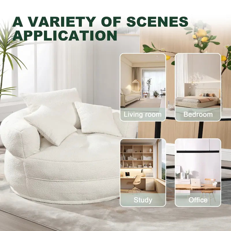 Oversized Round Fabric Lounge Chair with Curved Back