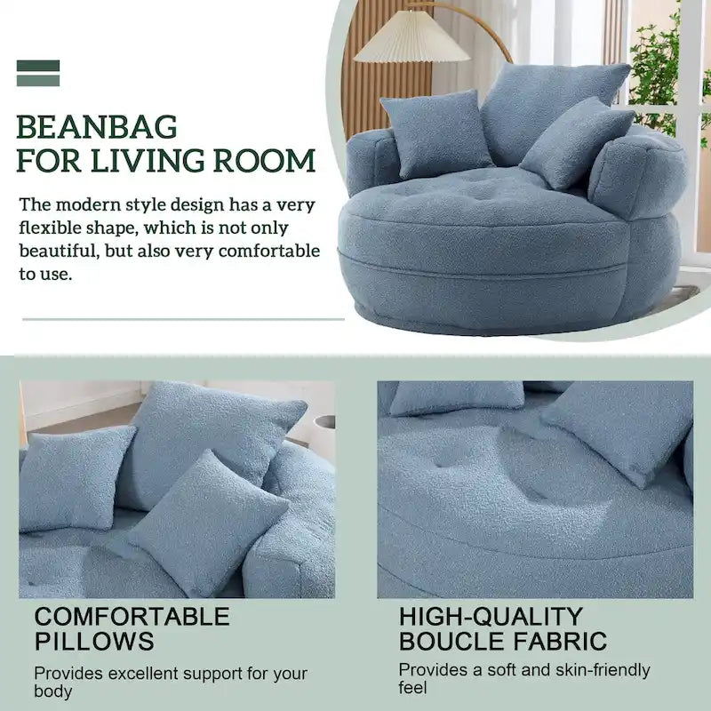 Oversized Round Fabric Lounge Chair with Curved Back