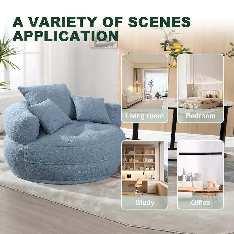 Oversized Round Fabric Lounge Chair with Curved Back