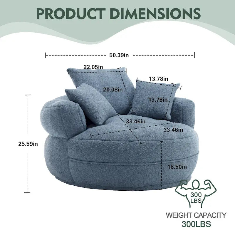 Oversized Round Fabric Lounge Chair with Curved Back