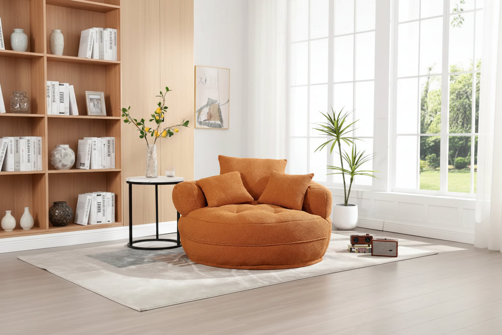 Oversized Round Fabric Lounge Chair with Curved Back