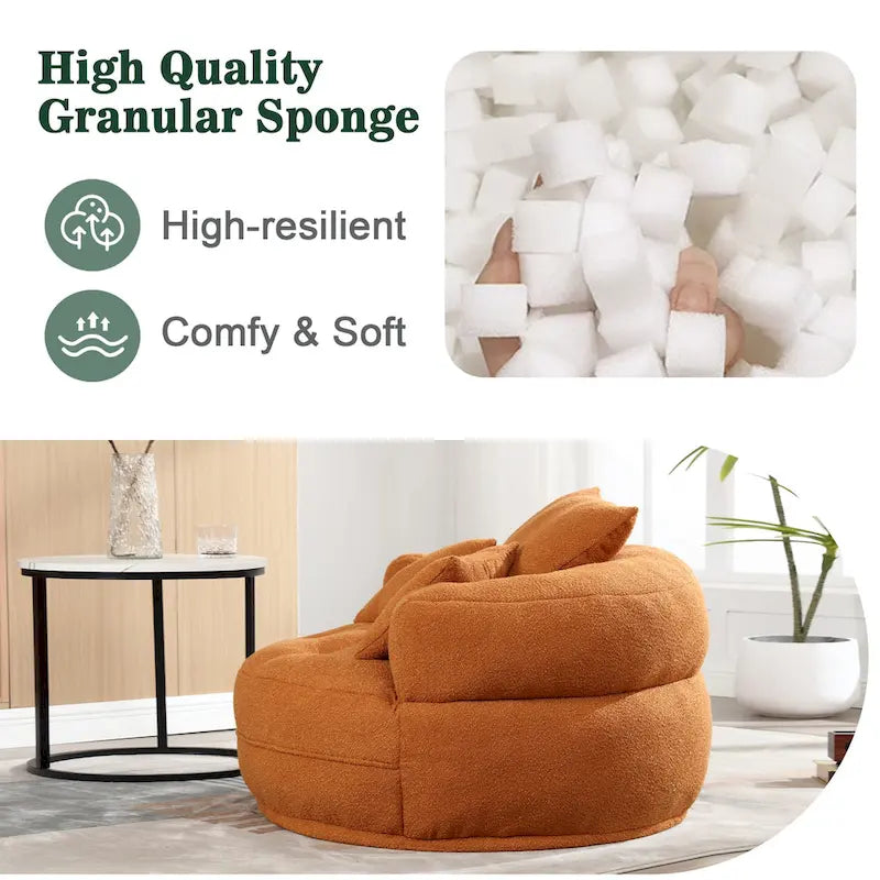 Oversized Round Fabric Lounge Chair with Curved Back