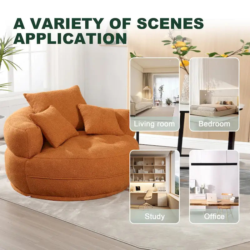 Oversized Round Fabric Lounge Chair with Curved Back