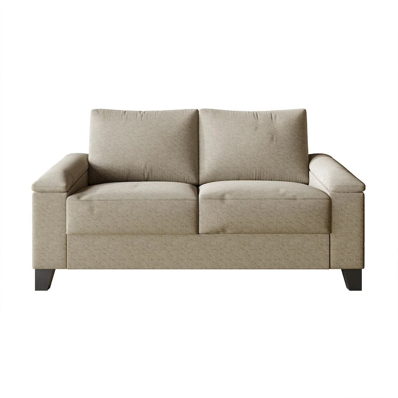 Linen Upholstered Loveseat with Black Legs