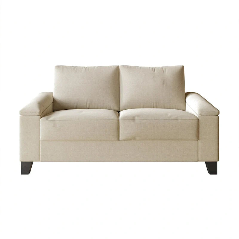 Linen Upholstered Loveseat with Black Legs