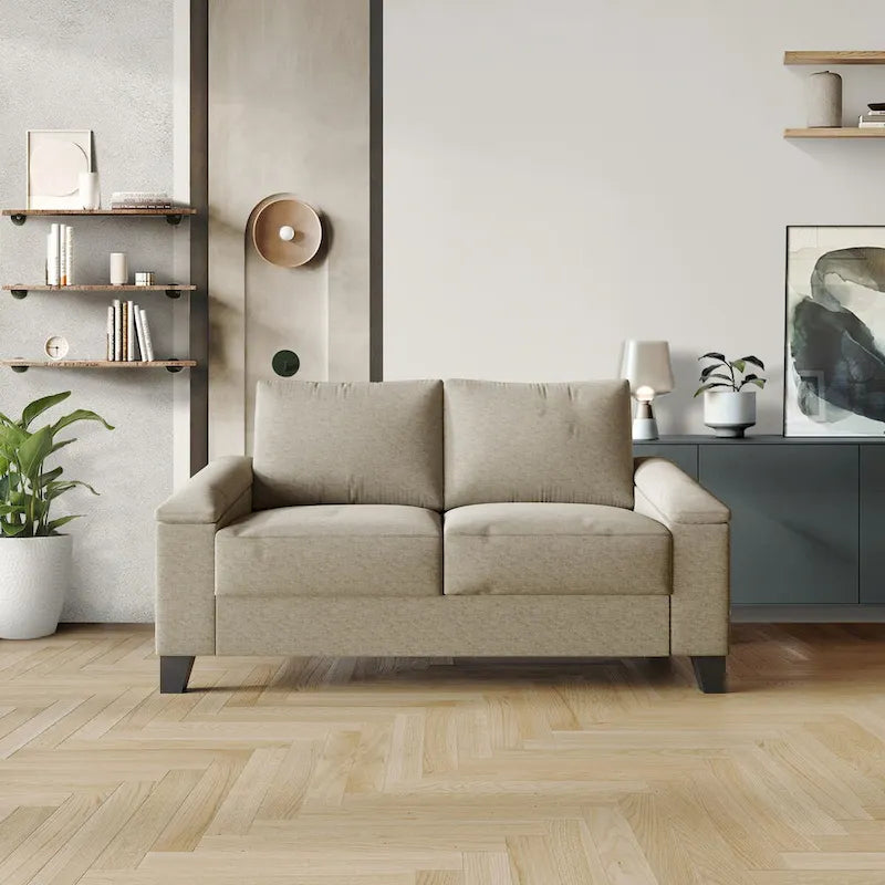 Linen Upholstered Loveseat with Black Legs