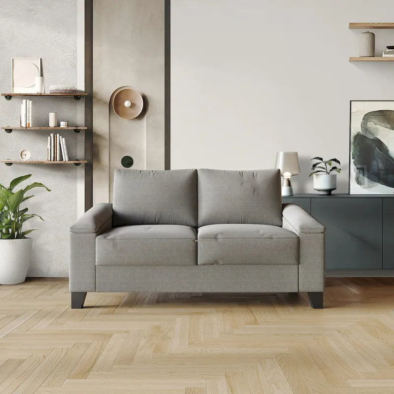 Linen Upholstered Loveseat with Black Legs
