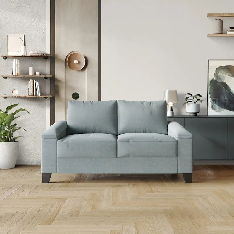 Linen Upholstered Loveseat with Black Legs