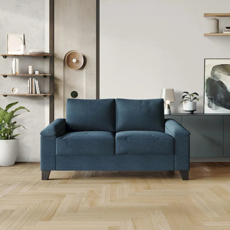 Linen Upholstered Loveseat with Black Legs