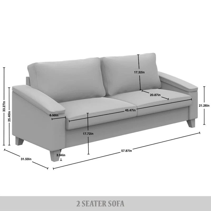 Linen Upholstered Loveseat with Black Legs