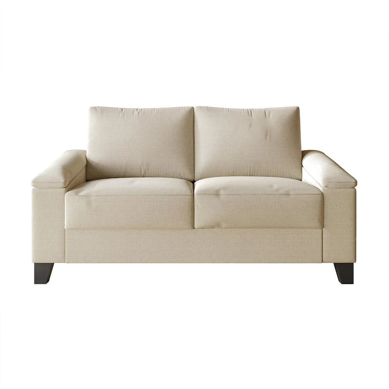 Linen Upholstered Loveseat with Black Legs
