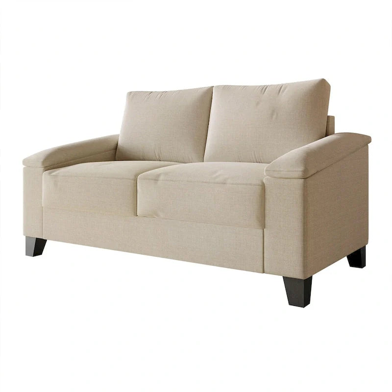 Linen Upholstered Loveseat with Black Legs