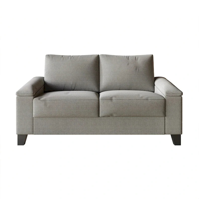 Linen Upholstered Loveseat with Black Legs