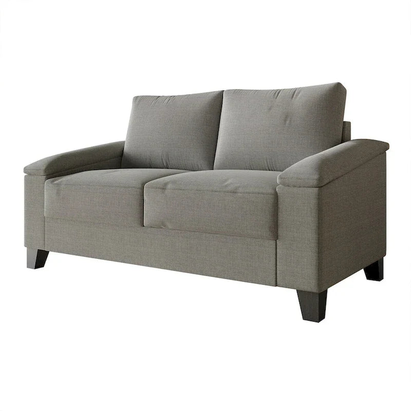 Linen Upholstered Loveseat with Black Legs