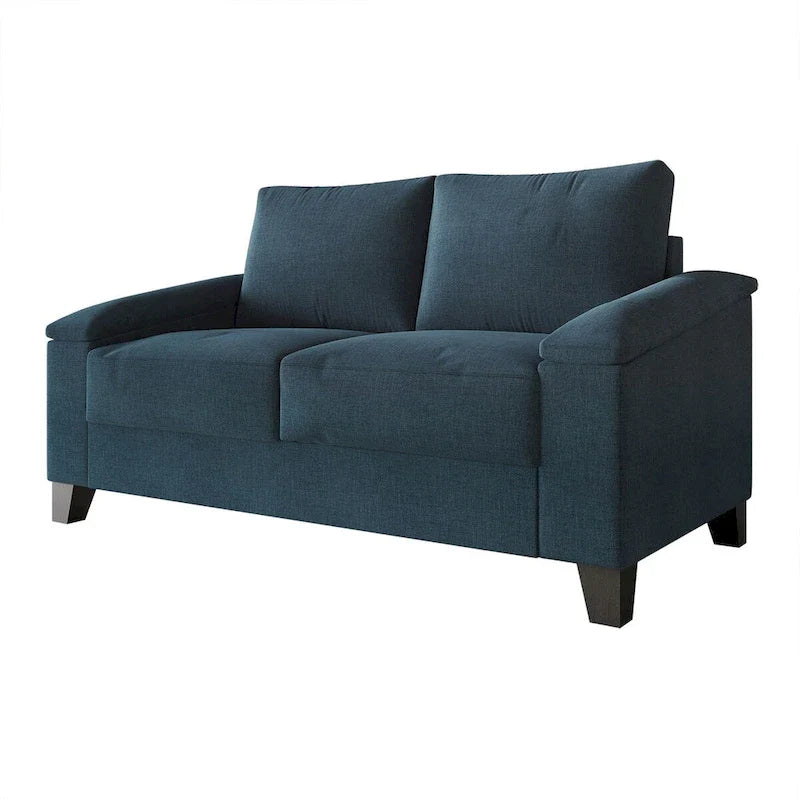Linen Upholstered Loveseat with Black Legs