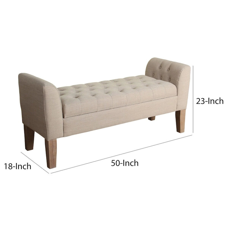 Fabric Upholstered Wooden Bench with Button Tufted Lift Top Storage, Beige