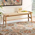Solid Oak Wood Bench with Woven Rope Seat