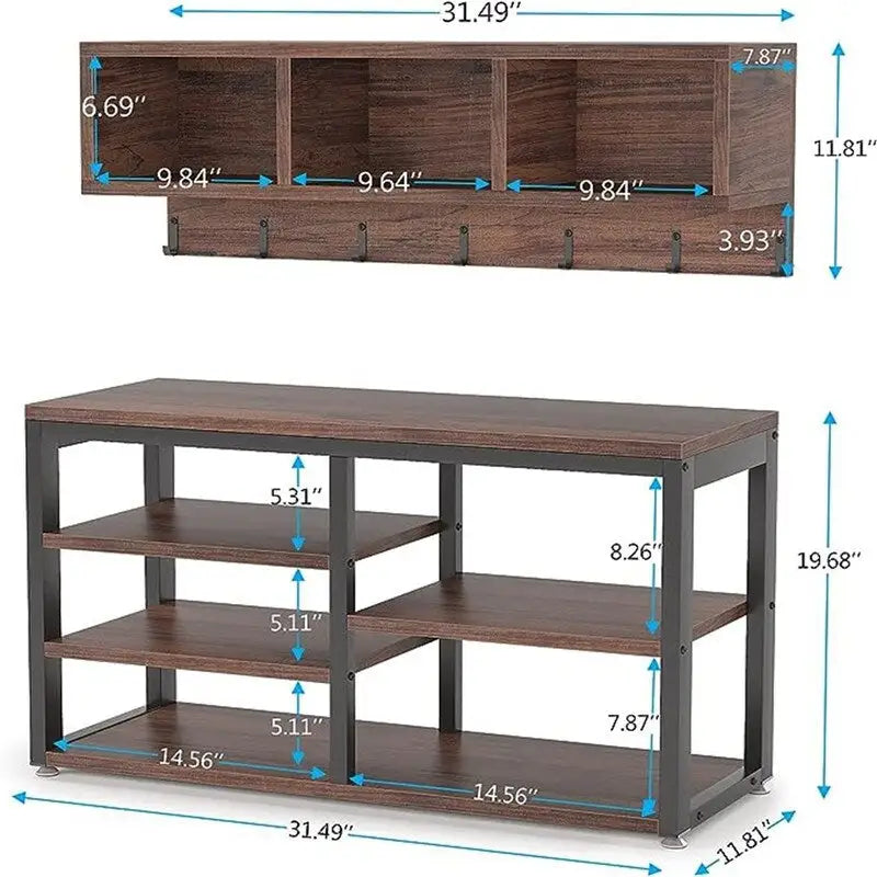 Shoe Bench 3 Storage Cubbies - 11.81 x 35.43 x 72