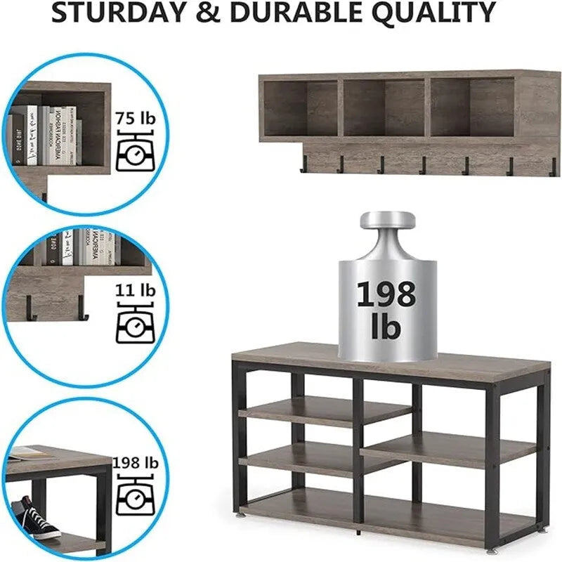 Shoe Bench 3 Storage Cubbies - 11.81 x 35.43 x 72