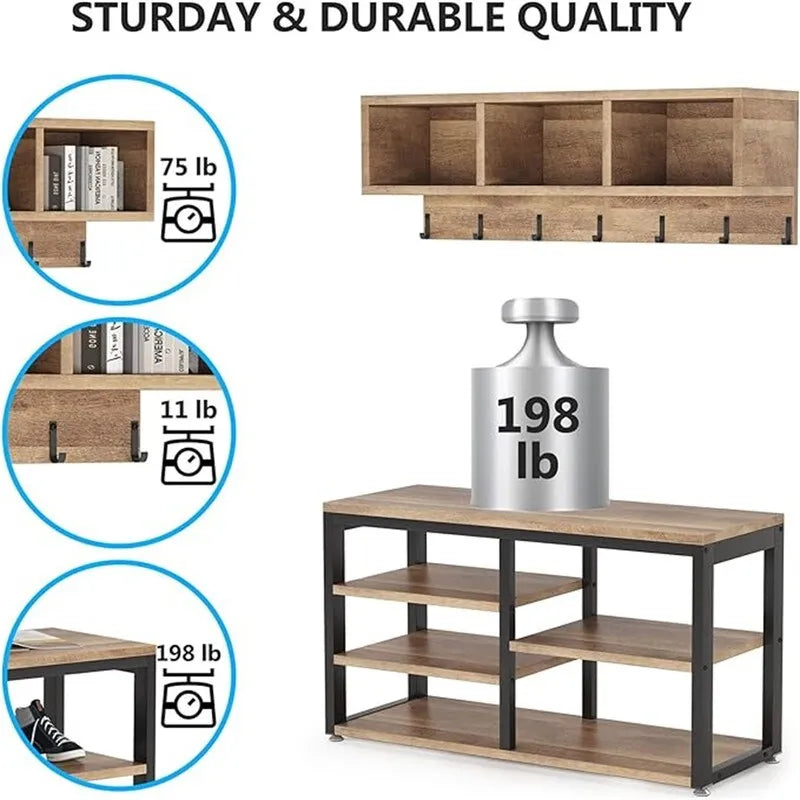 Shoe Bench 3 Storage Cubbies - 11.81 x 35.43 x 72