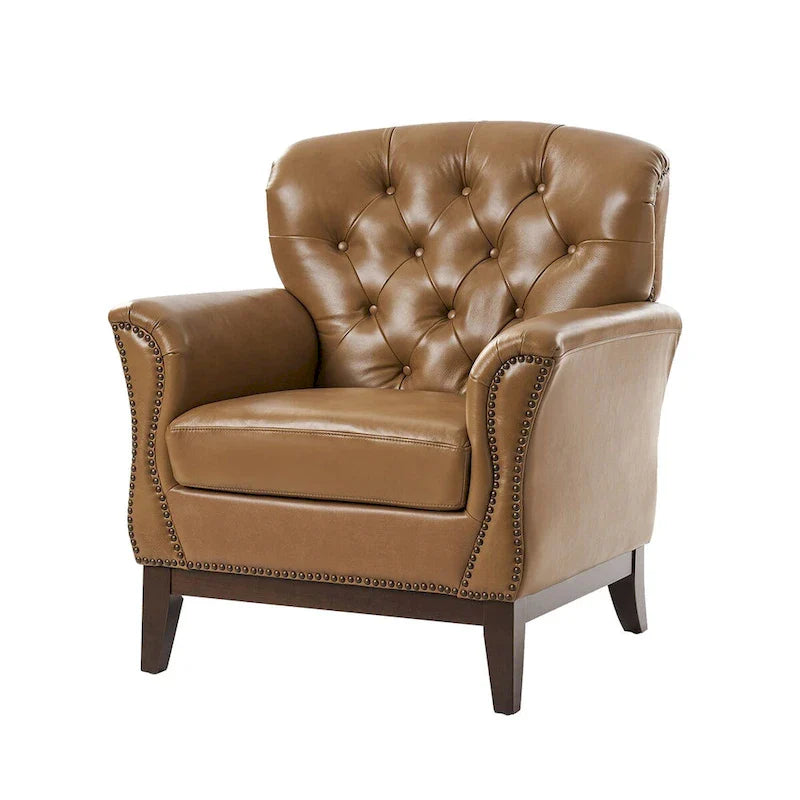 Genuine Leather Tufted Wingback Accent Chair with Nailhead Trim
