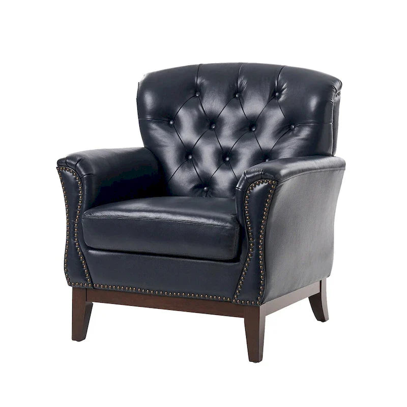 Genuine Leather Tufted Wingback Accent Chair with Nailhead Trim