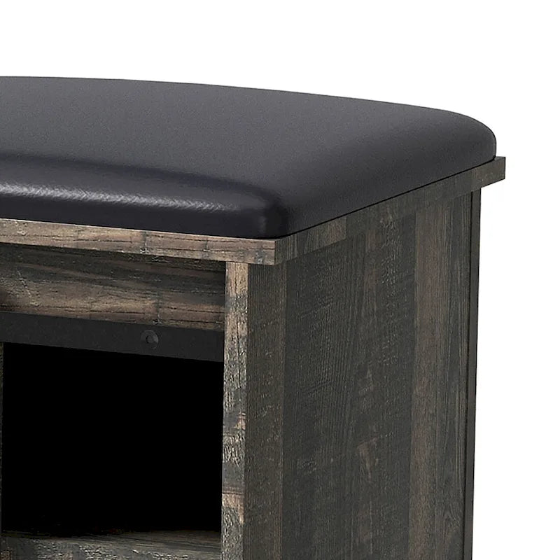 Vintage Farmhouse Style Wooden Storage Bench with Sliding Doors