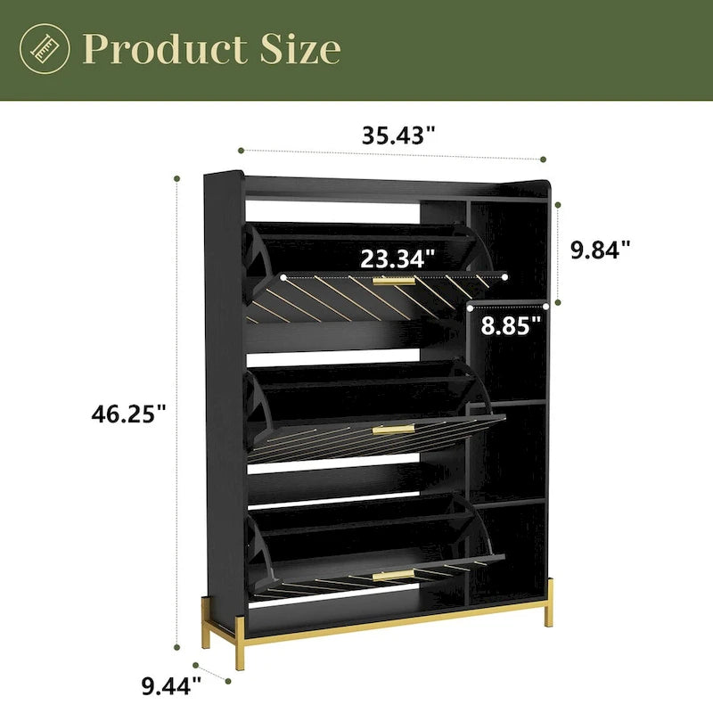 Shoe Cabinet with 3 Flip Drawers & Open Shelves, Modern Entryway Shoe Storage Cabinet Slim, Narrow Hidden Shoe Rack