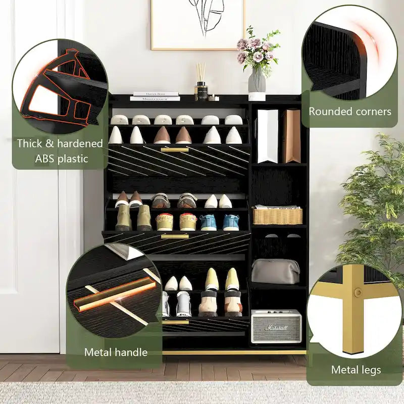 Shoe Cabinet with 3 Flip Drawers & Open Shelves, Modern Entryway Shoe Storage Cabinet Slim, Narrow Hidden Shoe Rack