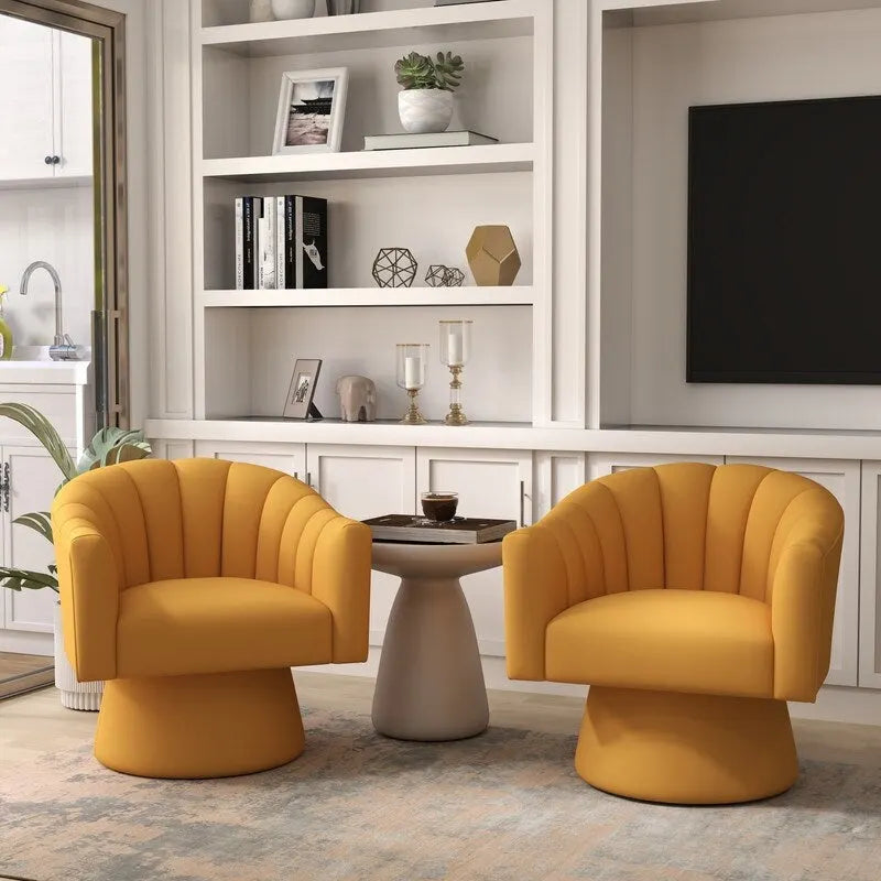 Velvet Upholstered Round Swivel Accent Chair - Set of 2