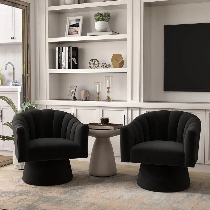 Velvet Upholstered Round Swivel Accent Chair - Set of 2