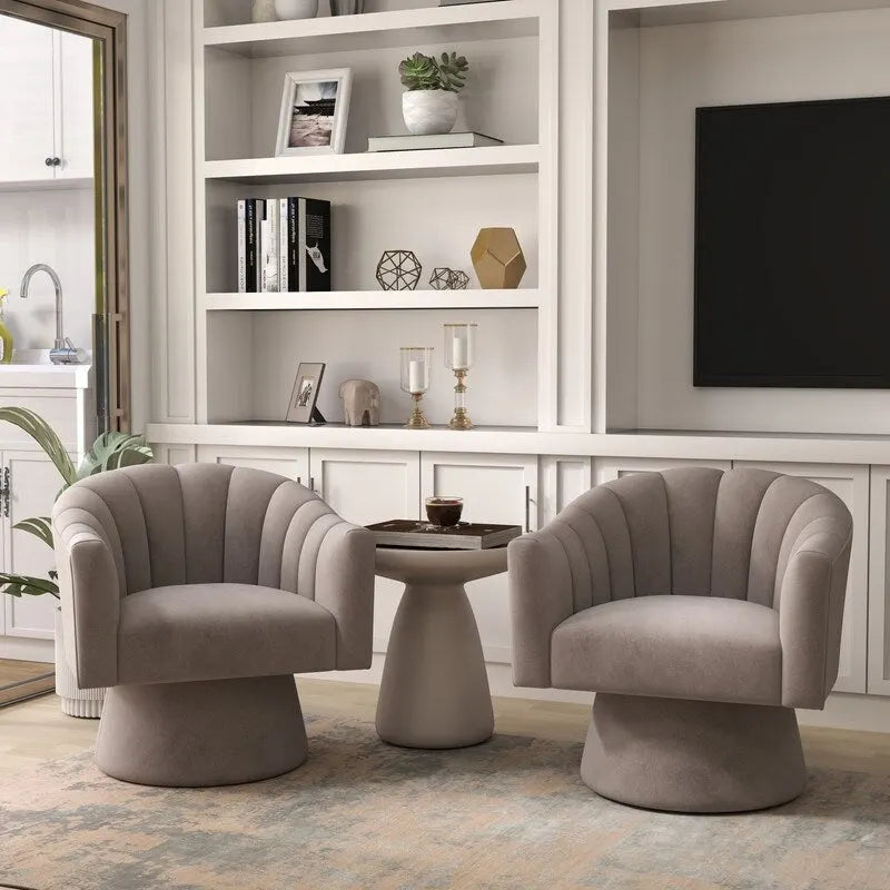 Velvet Upholstered Round Swivel Accent Chair - Set of 2
