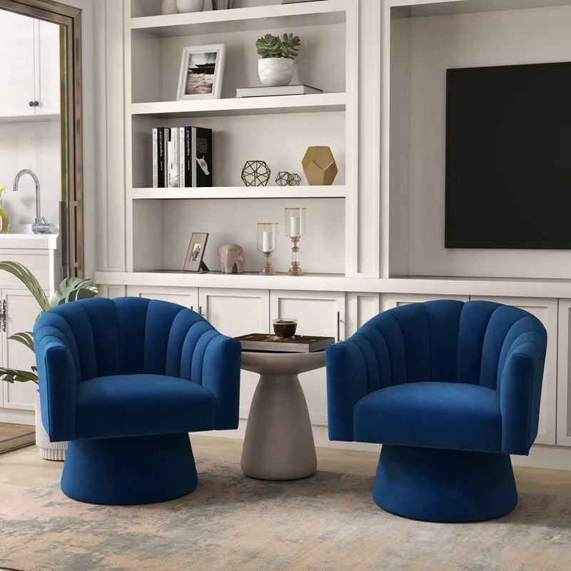 Velvet Upholstered Round Swivel Accent Chair - Set of 2