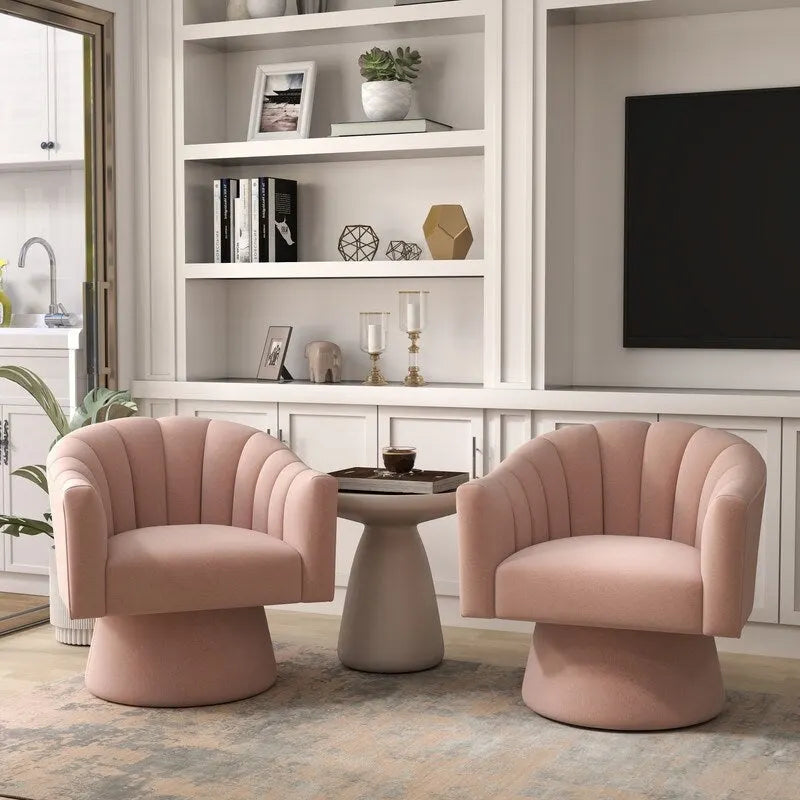 Velvet Upholstered Round Swivel Accent Chair - Set of 2