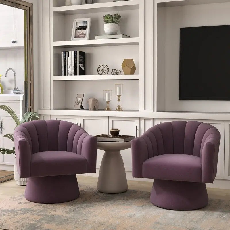 Velvet Upholstered Round Swivel Accent Chair - Set of 2