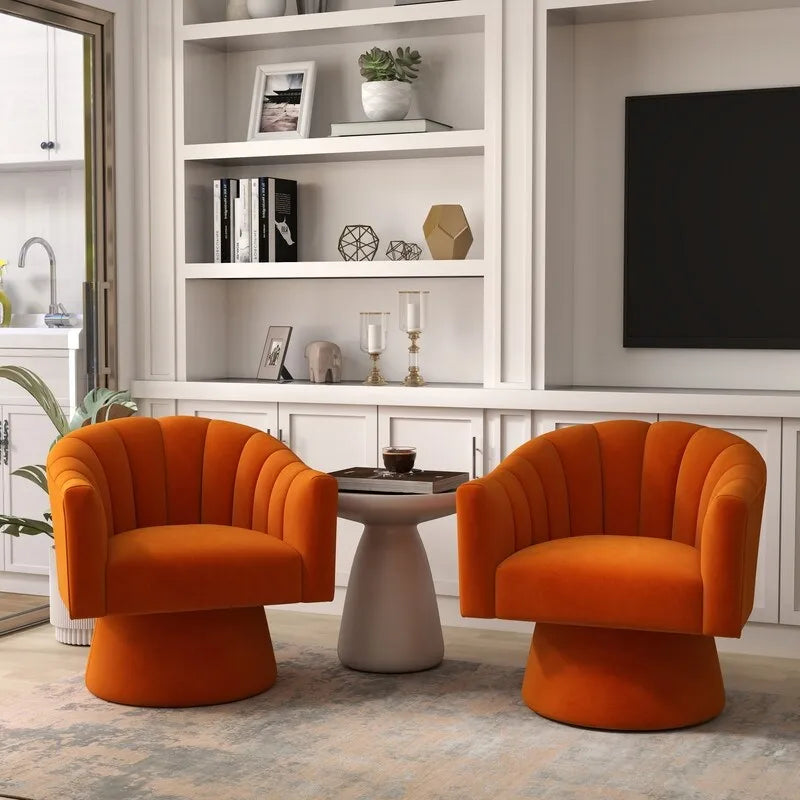 Velvet Upholstered Round Swivel Accent Chair - Set of 2