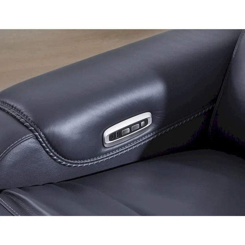Leather Power Reclining Sofa with Adjustable Headrests and USB Charging