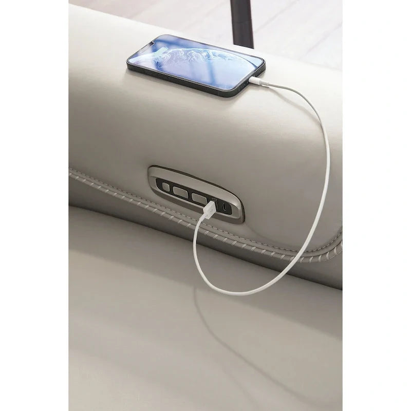 Leather Power Reclining Sofa with Adjustable Headrests and USB Charging