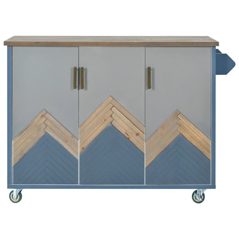 51.6 in. W Farmhouse Kitchen Island with Drop Leaf, Internal Storage Rack and Three Doors
