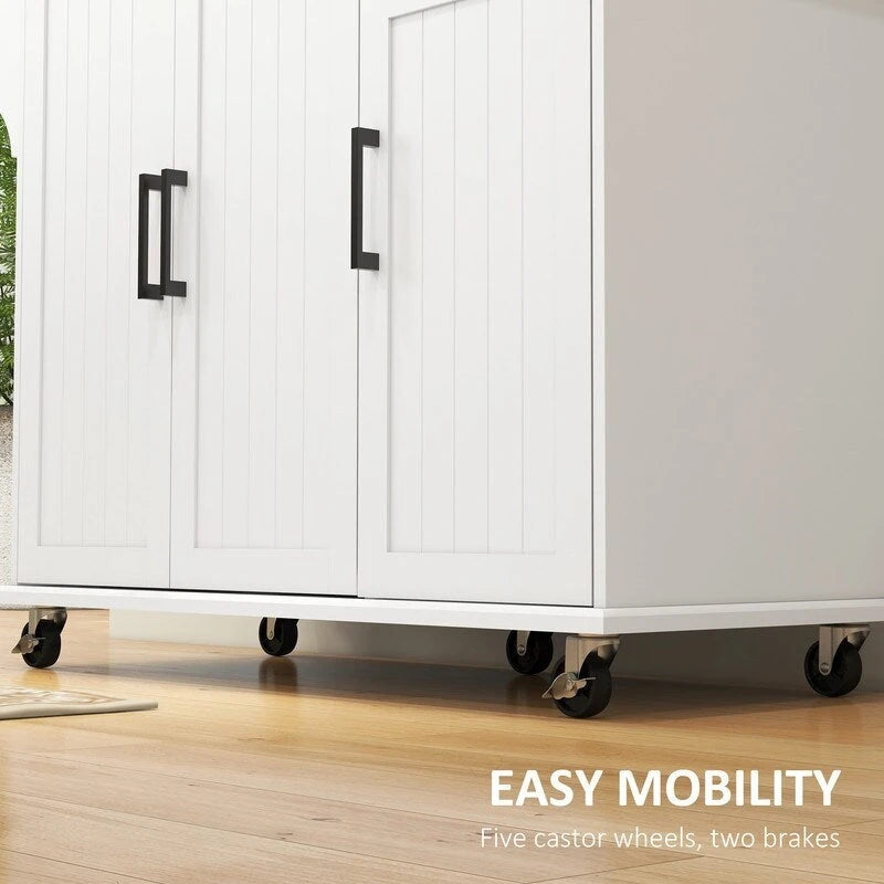 50.5Kitchen Island Rolling Kitchen Cart on Wheels with Drawer,3 Cabinets,Stainless Steel Countertop,Spice Rack and Towel Rack