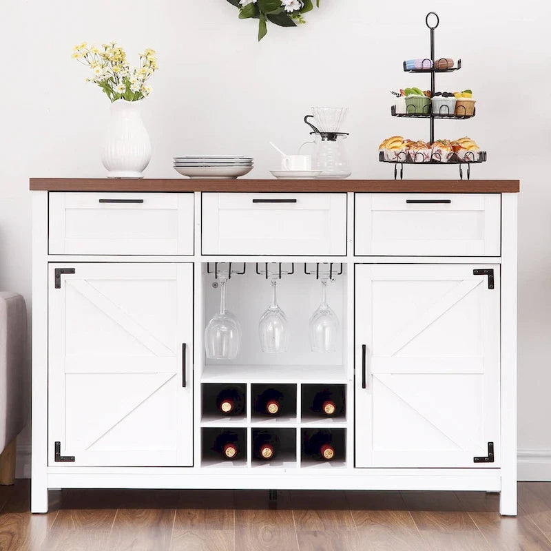 Wine Bar Cabinet, Sideboard with 3 Drawers, Cup Rack - N/A