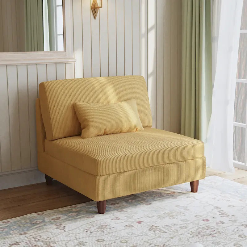 Modular Corduroy Sectional Sofa with Wood Legs