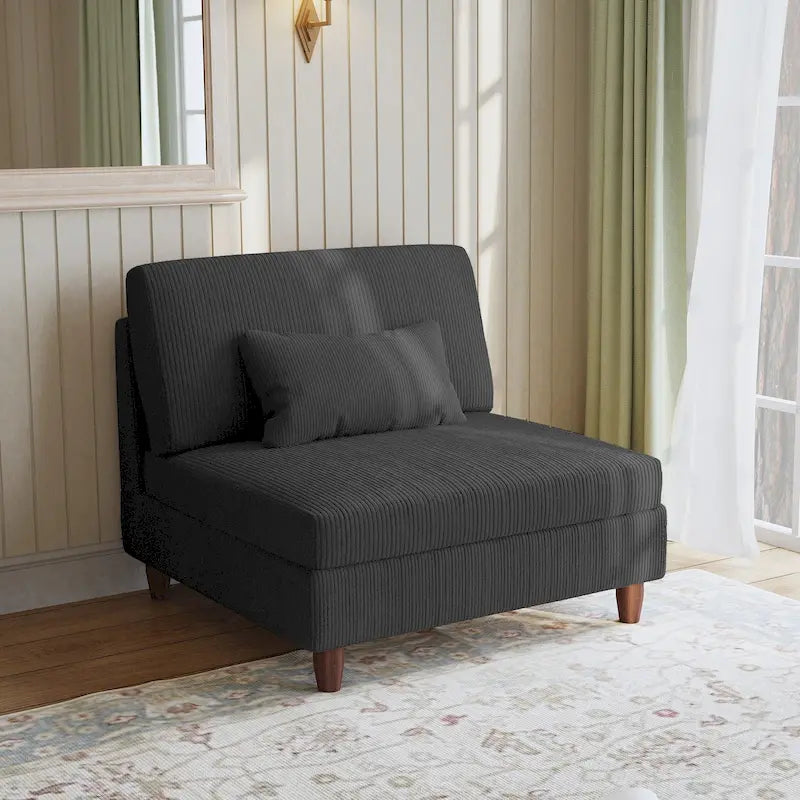 Modular Corduroy Sectional Sofa with Wood Legs